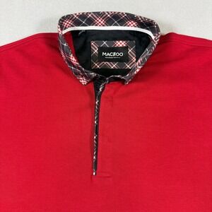 NWT Maceoo Mens Red Pique Polo‎ Shirt Plaid Trim Short Sleeve Size 4/L